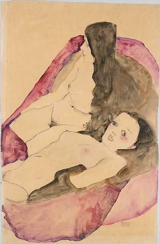 Egon Schiele -Zwei Verstelbare naakten Two Reclining Nudes , 1911