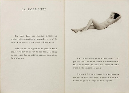 Laure Albin Guillot - La dormeuseDouze Chansons de Bilitis.Pierre Louÿs's erotic classic, illustrated by Albin-Guillot's delicate nudes Paris, J. Dumoulin, 1937.