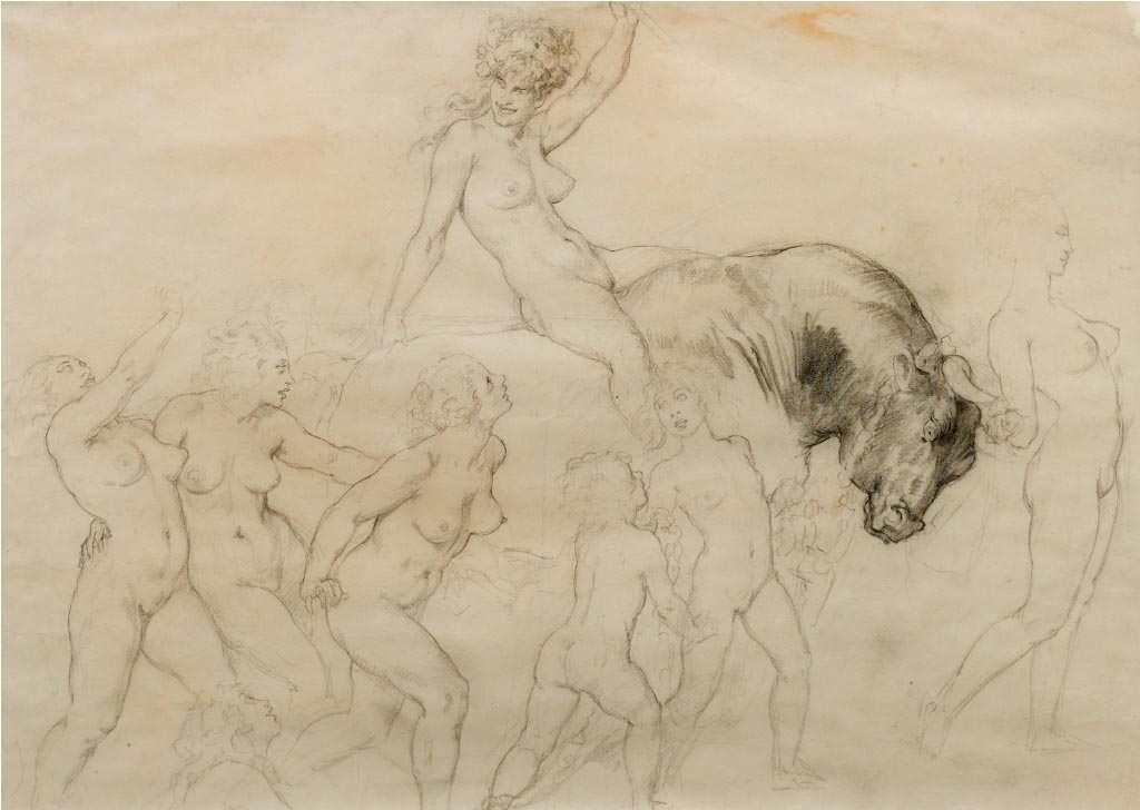 Norman Lindsay (1879-1969) Procession of the Bull 1934  pencil on paper 